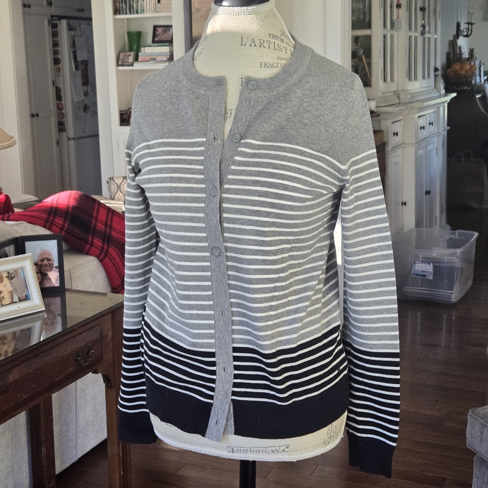 Eddie Bauer Gray and Black Striped Women's Cardigan